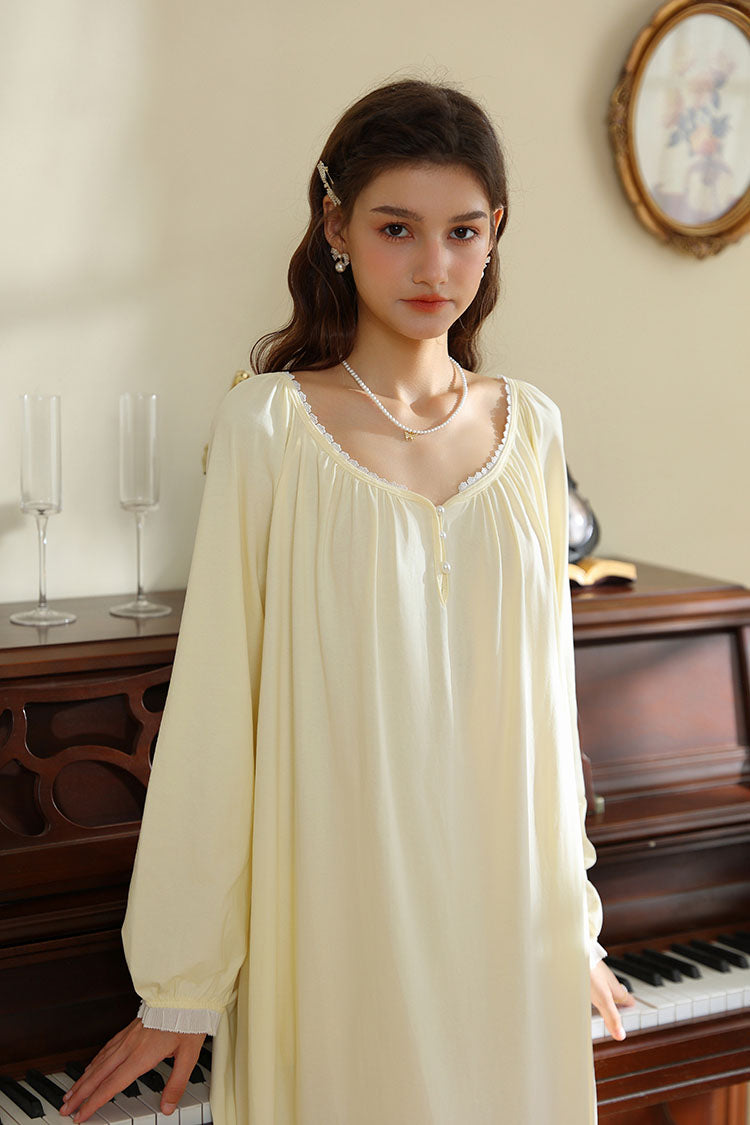Minimalist Nightgown with Lace Cuffs
