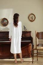 Vintage Style Long Nightgown with Ruffled Neckline
