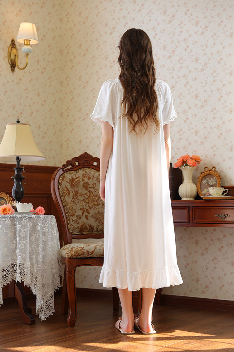 Ruffled Round Neck Midi Nightgown