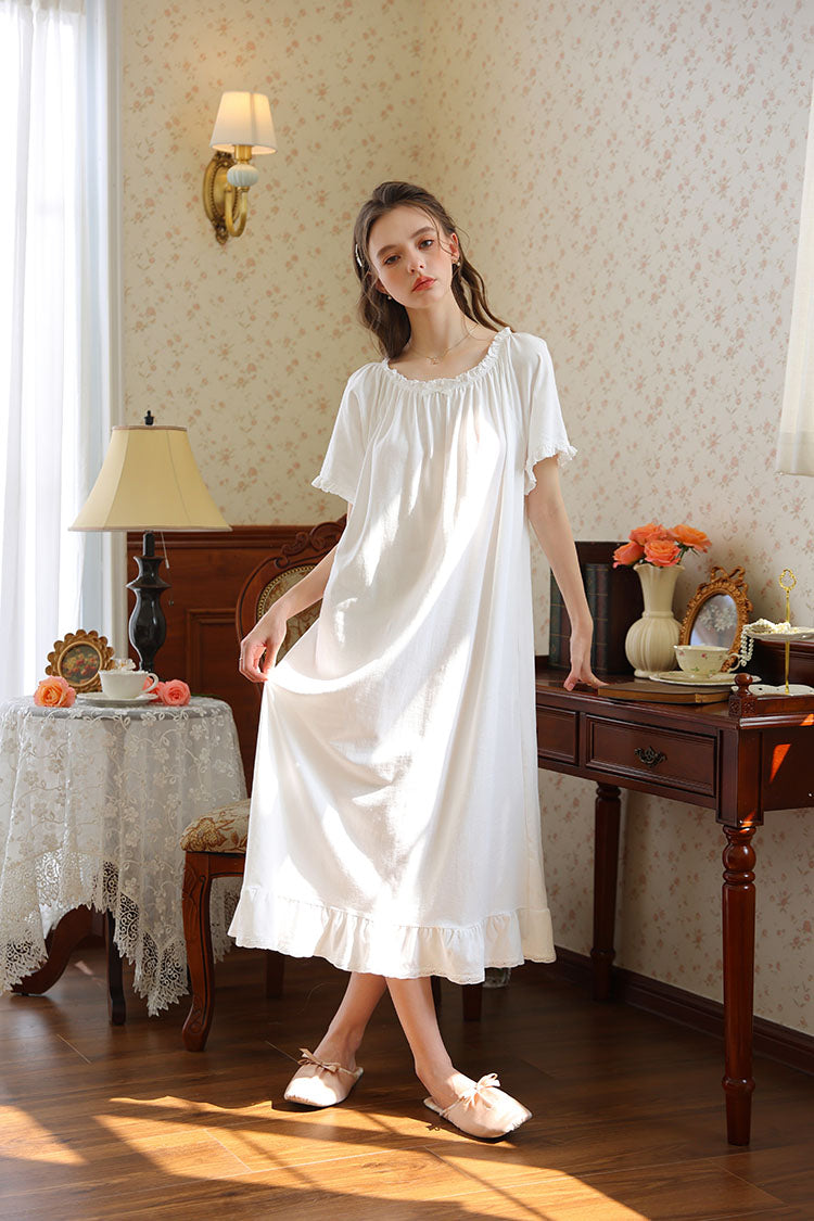 Ruffled Round Neck Midi Nightgown