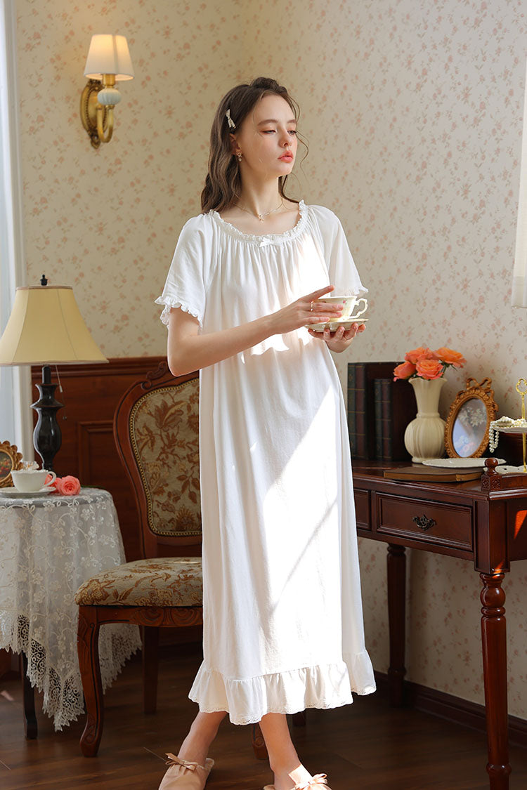 Ruffled Round Neck Midi Nightgown