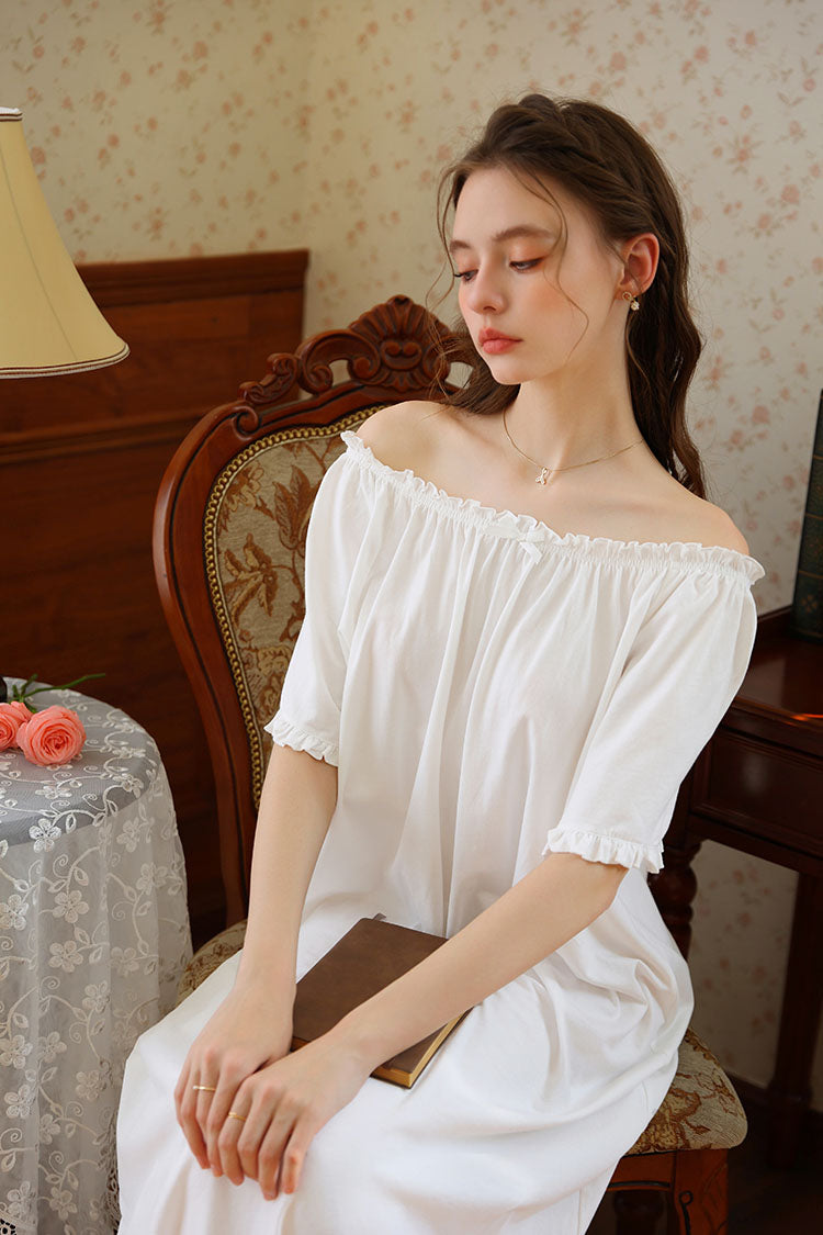 Ruffled Round Neck Midi Nightgown