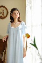 Short Sleeved Ruffled Neckline Nightgown