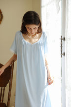 Short Sleeved Ruffled Neckline Nightgown