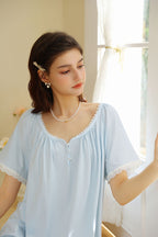 Short Sleeved Ruffled Neckline Nightgown