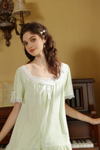 Ruffled Lace Trimmed Flared Hem Top & Shorts Pajama Set