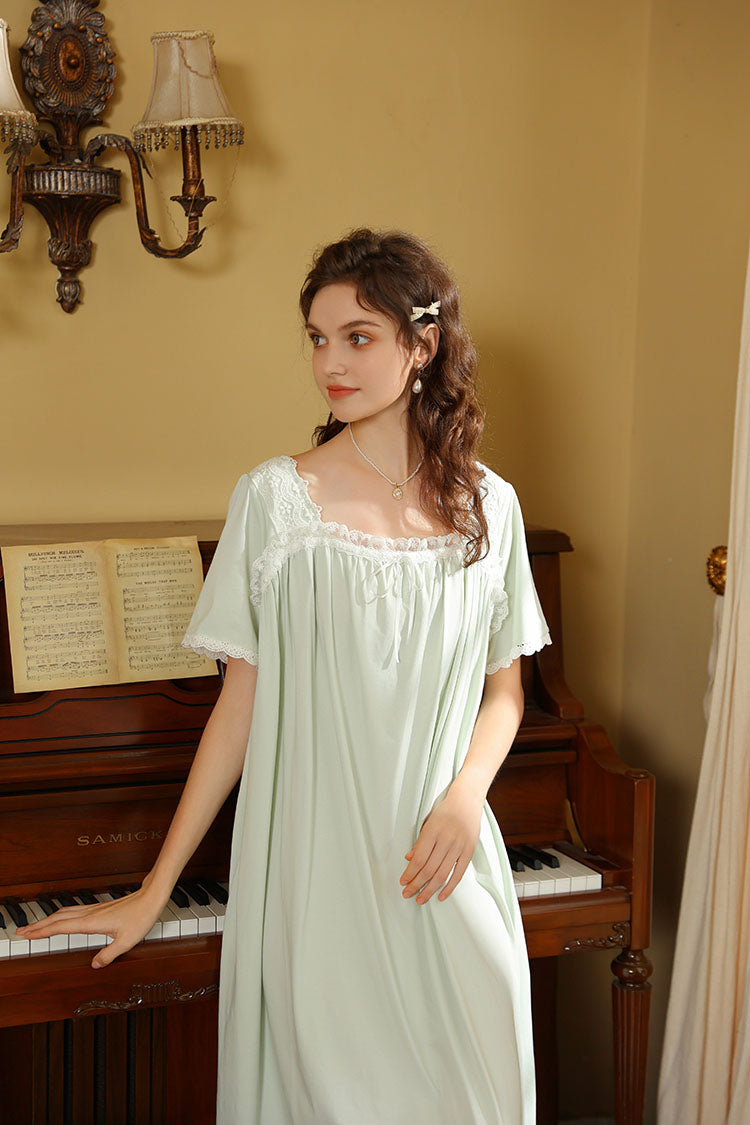 Midi Length Lace Trimmed Nightgown