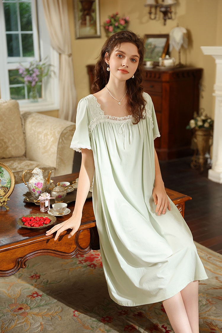 Midi Length Lace Trimmed Nightgown