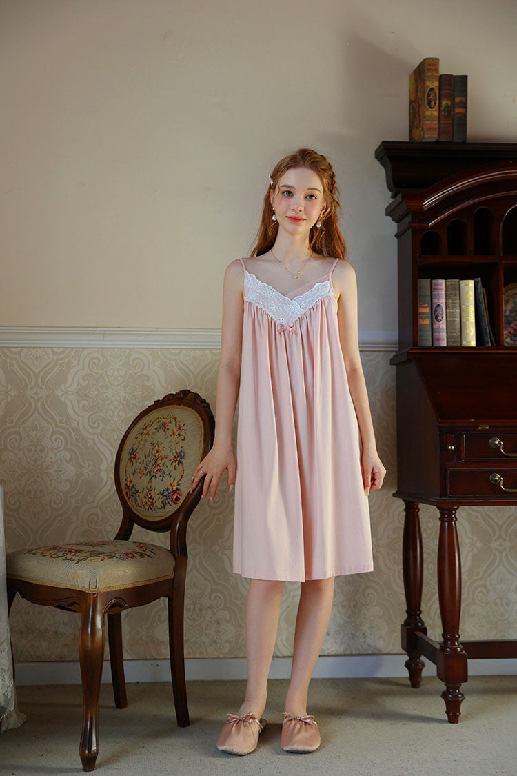Lace Trimmed Spaghetti Strap Nightgown