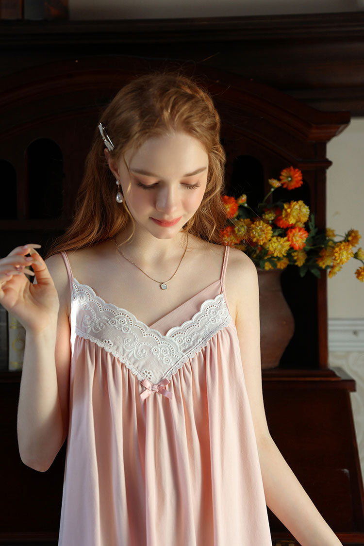Lace Trimmed Spaghetti Strap Nightgown