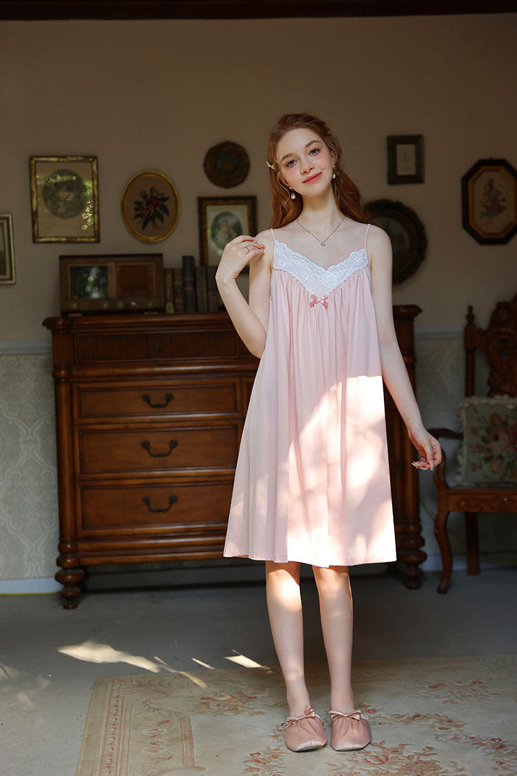 Lace Trimmed Spaghetti Strap Nightgown