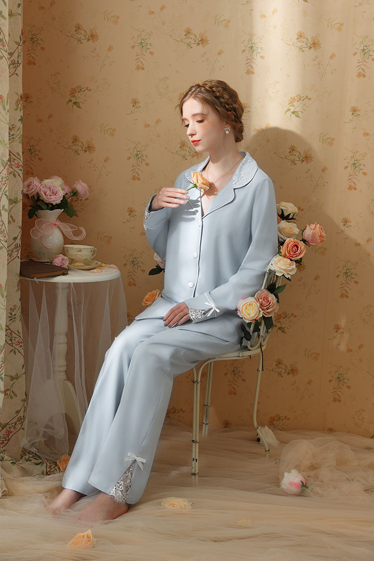 Classic Pajama Set with Delicate Lace