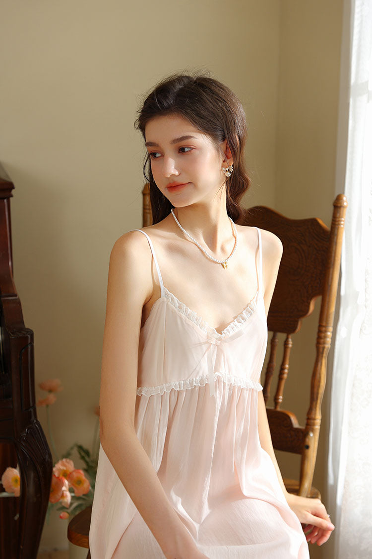 Romantic Ruffled Lace Cami Nightgown