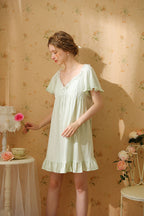 Ruffled Nightgown with Ribbon Decoration