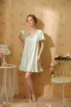 Ruffled Nightgown with Ribbon Decoration
