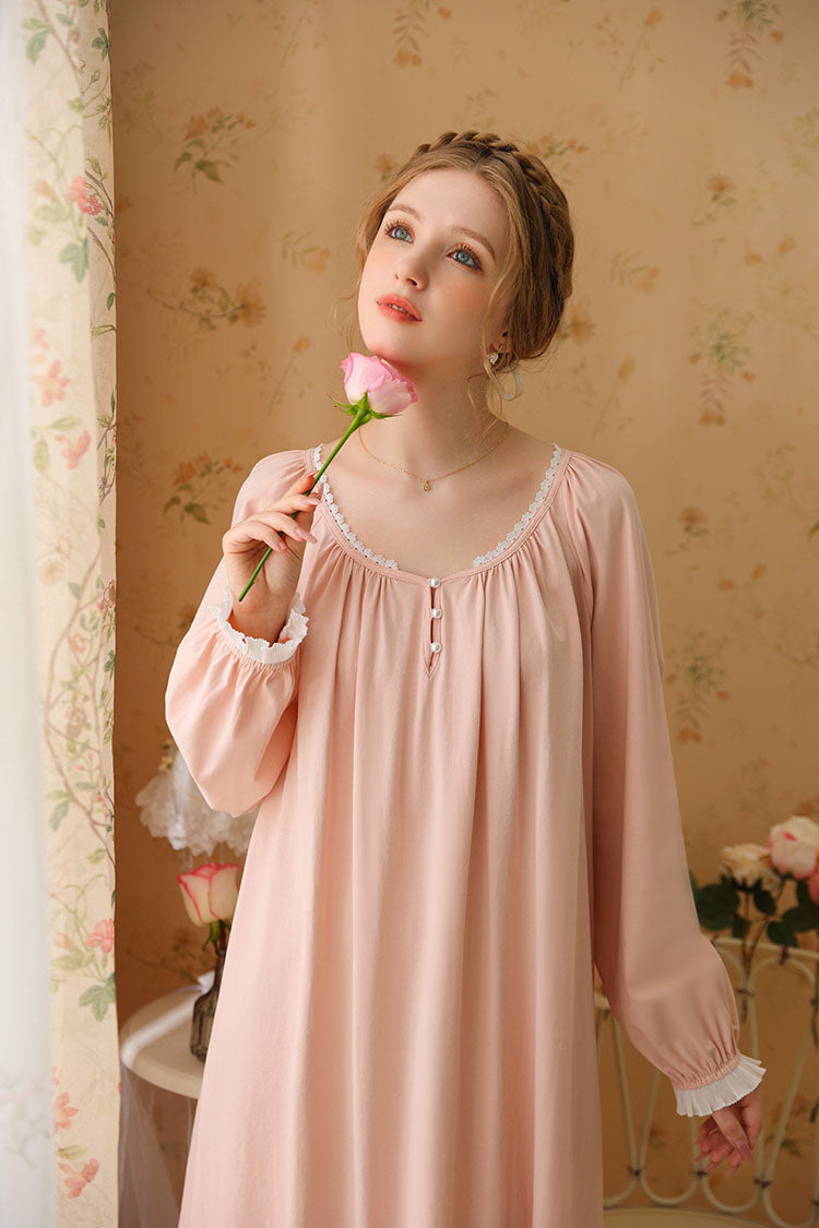 Minimalist Nightgown with Lace Cuffs