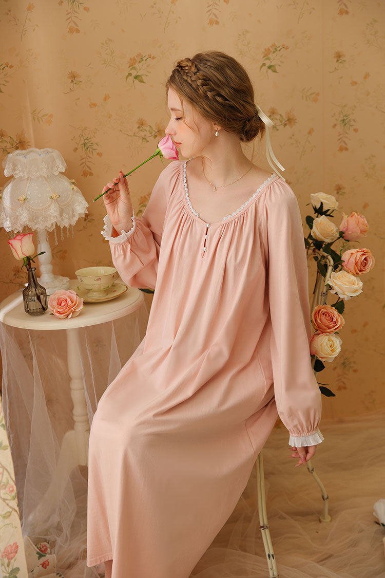 Minimalist Nightgown with Lace Cuffs