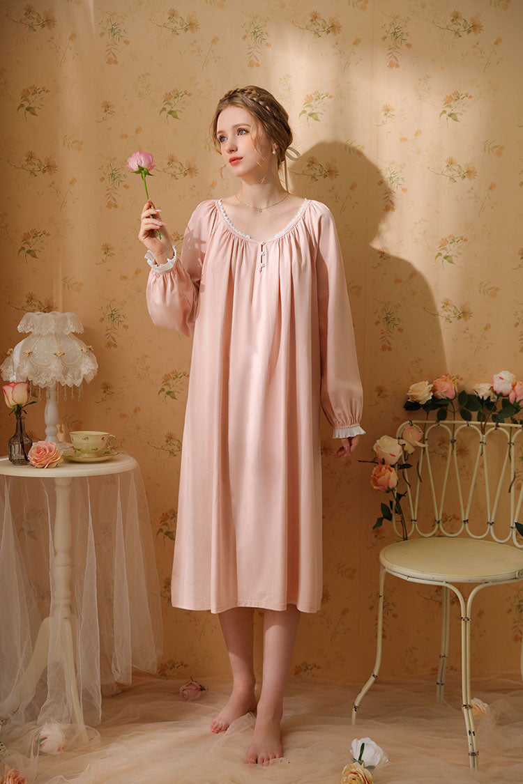 Minimalist Nightgown with Lace Cuffs