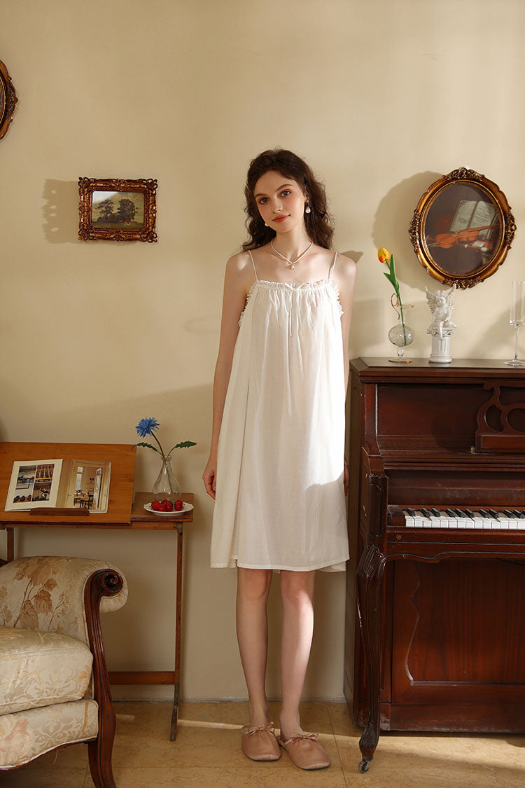 Ethereal Spaghetti Strap Cotton Nightdress