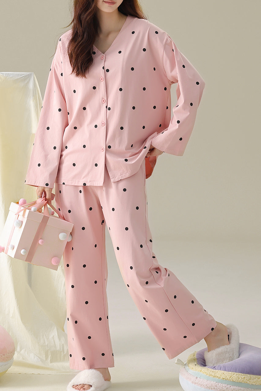 Dot pattern cotton pajama 3 piece set