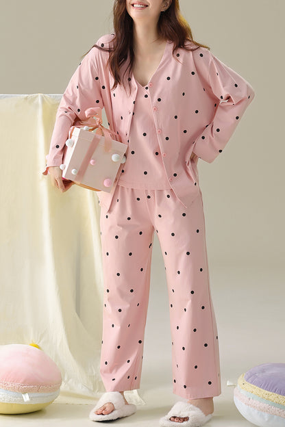 Dot pattern cotton pajama 3 piece set