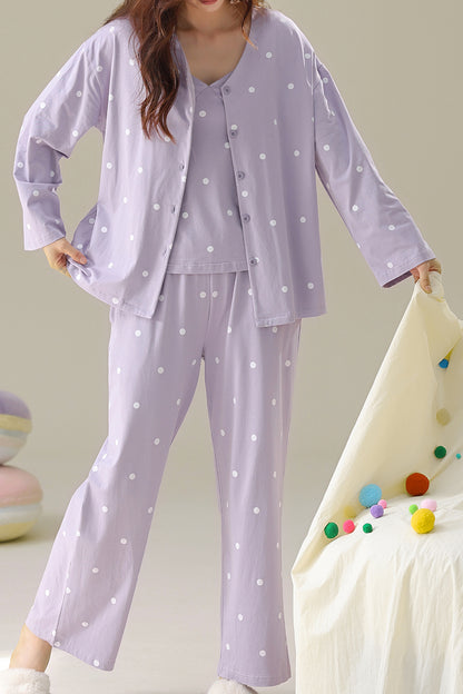 Dot pattern cotton pajama 3 piece set