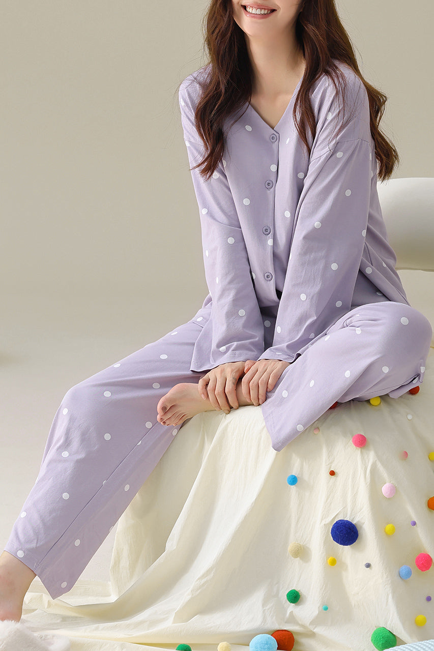 Dot pattern cotton pajama 3 piece set