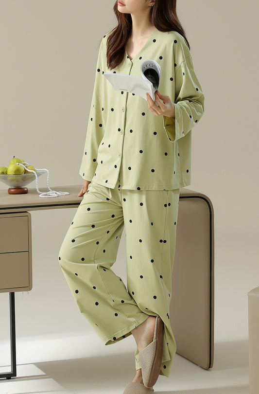 Dot pattern cotton pajama 3 piece set