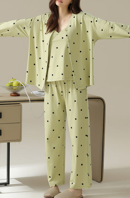 Dot pattern cotton pajama 3 piece set