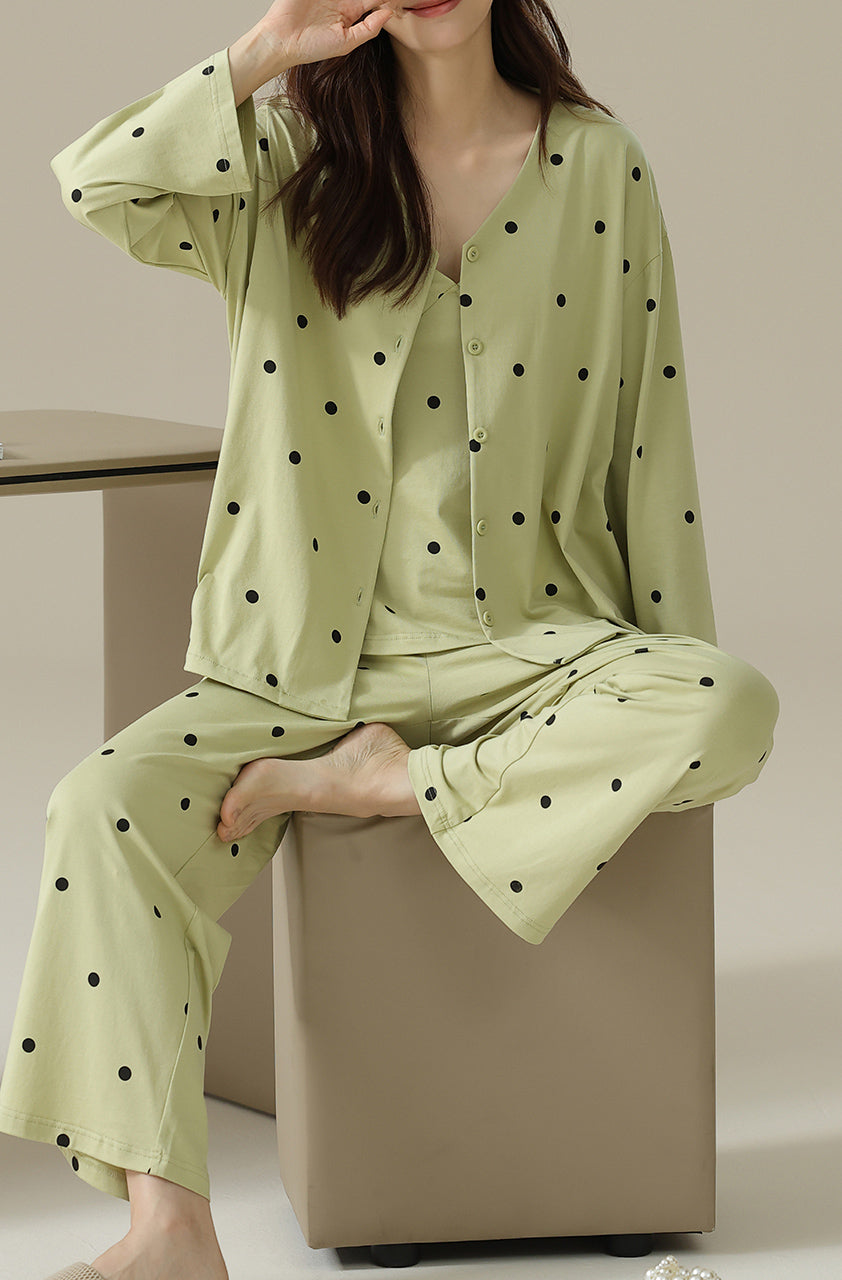 Dot pattern cotton pajama 3 piece set