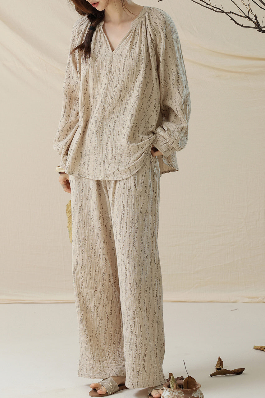 Double-layer yarn pajama set with stripes