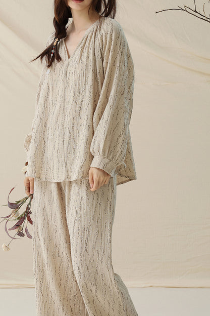 Double-layer yarn pajama set with stripes