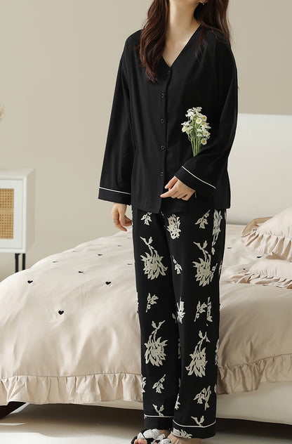 Black floral pajama set