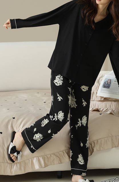 Black floral pajama set