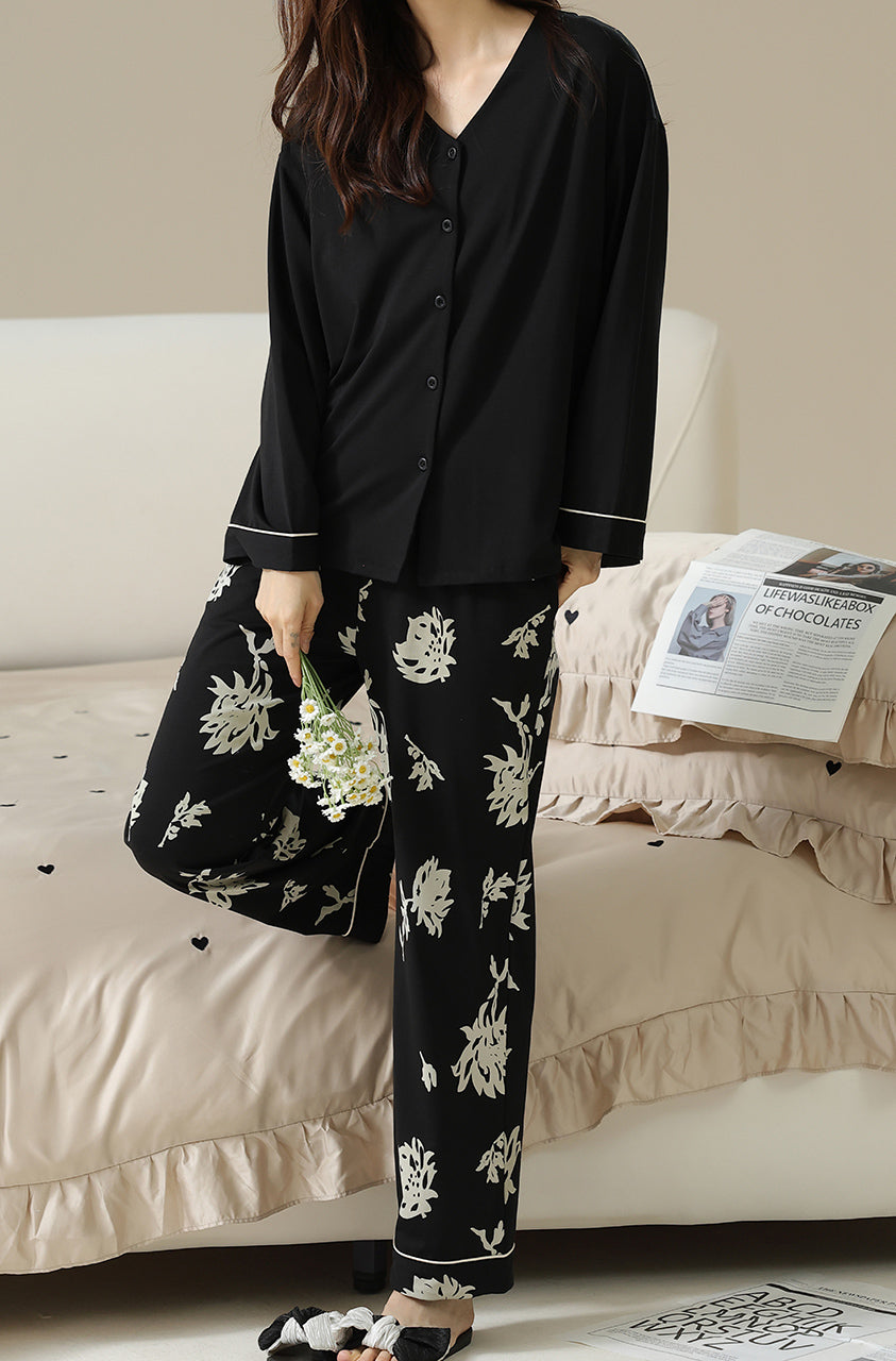 Black floral pajama set