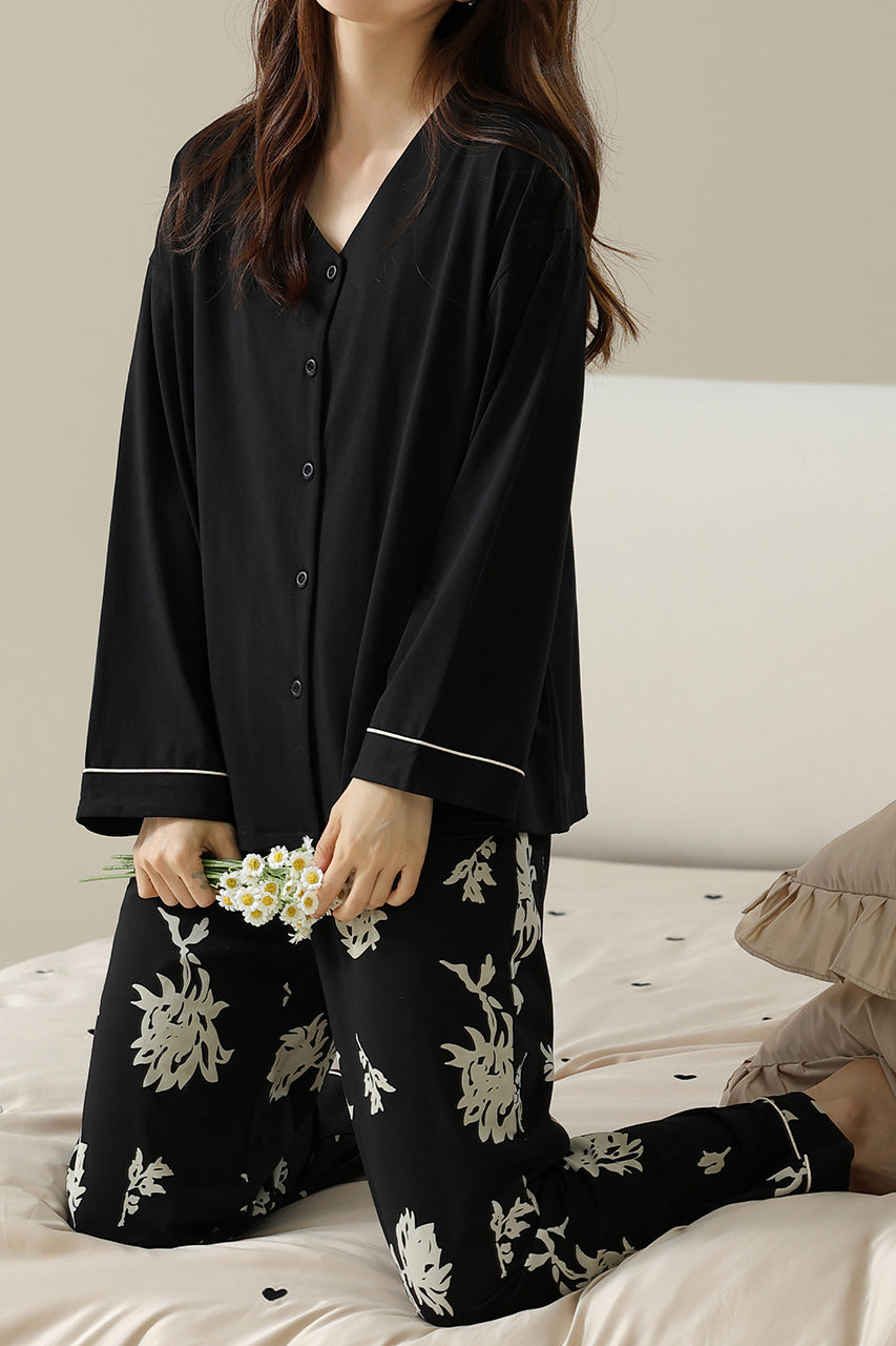 Black floral pajama set