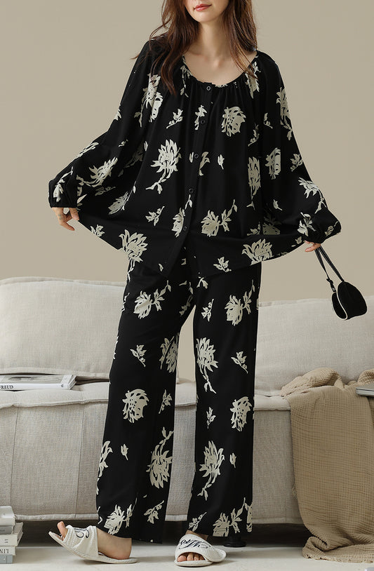 Black floral pajama set