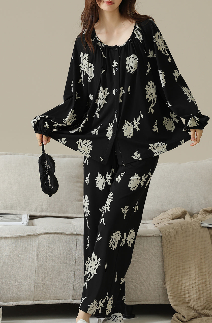 Black floral pajama set