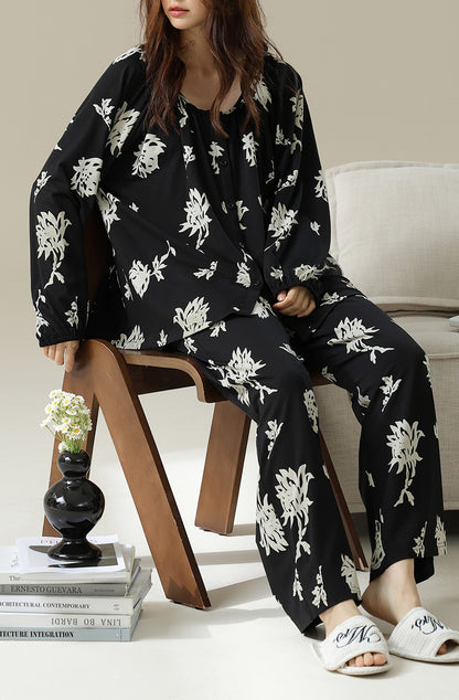 Black floral pajama set