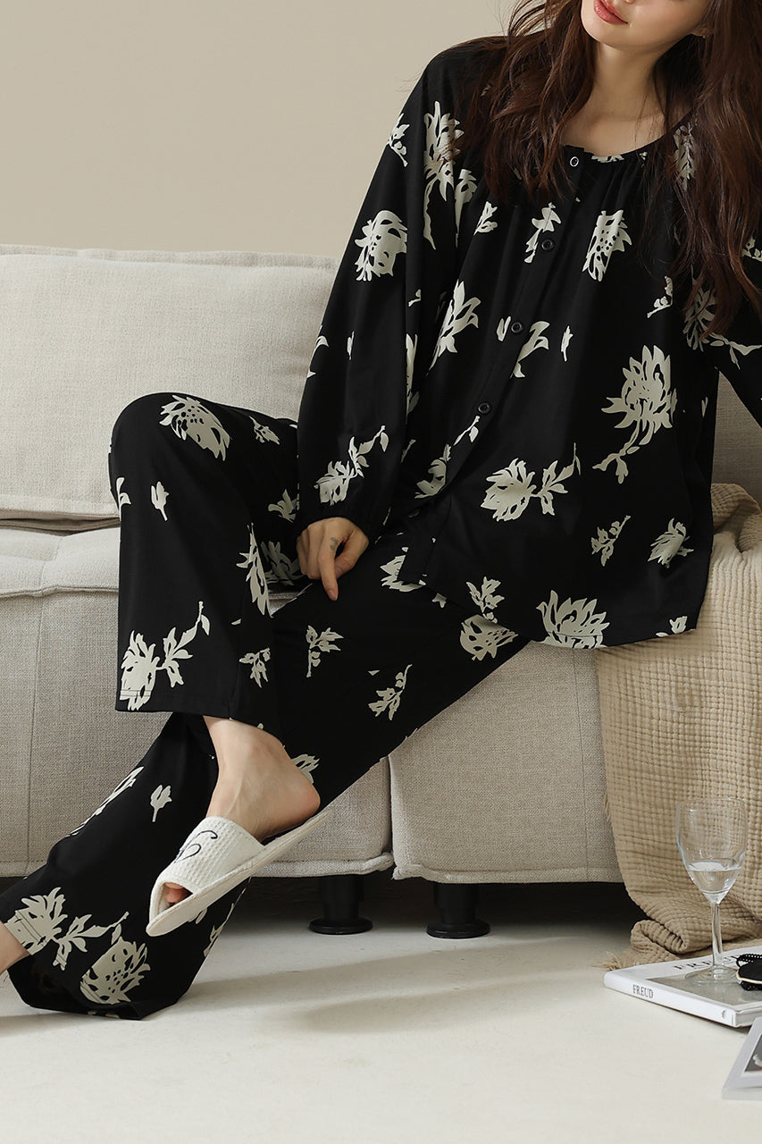 Black floral pajama set