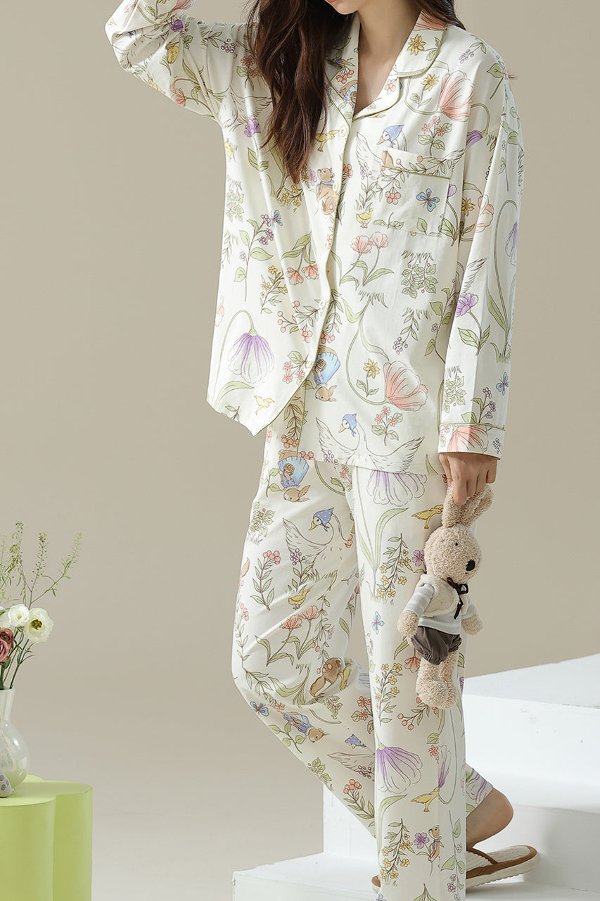 Conjunto de pijama de algodón con motivos de animales del jardín