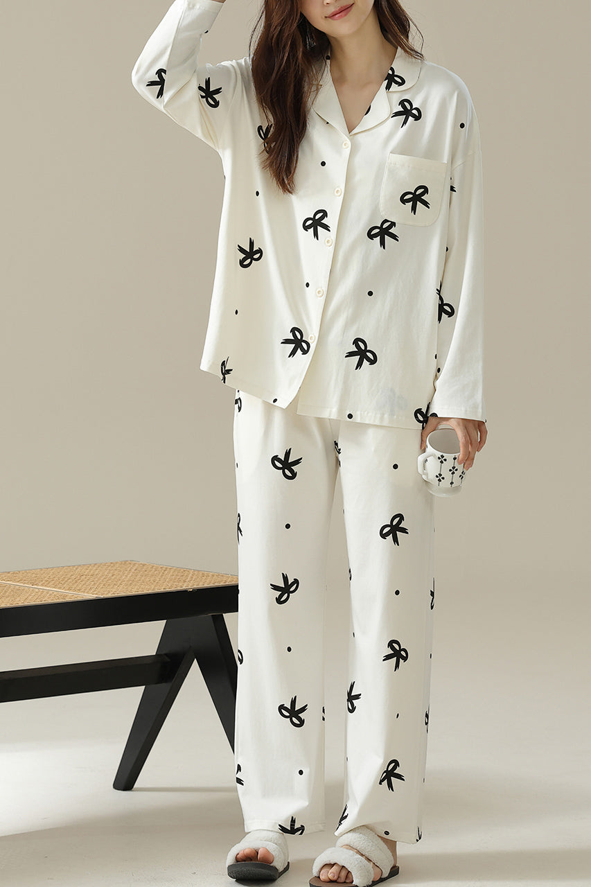 Bow pattern cotton pajama set