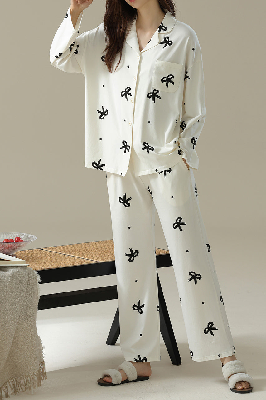 Bow pattern cotton pajama set