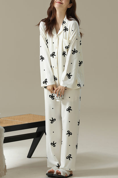 Bow pattern cotton pajama set