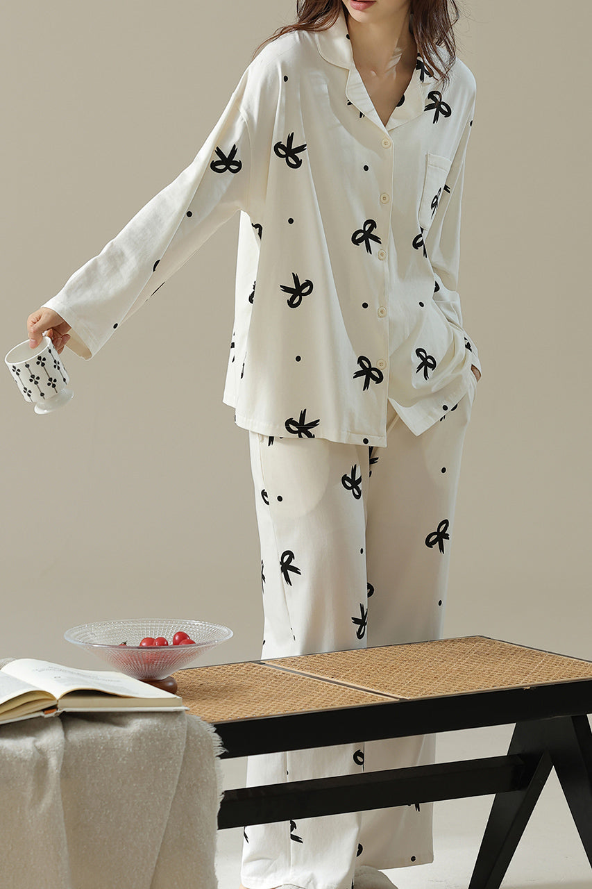 Bow pattern cotton pajama set