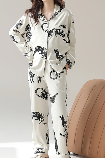 Spotted leopard cotton pajama set