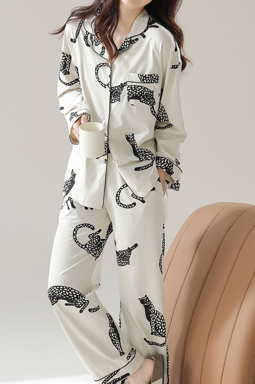 Spotted leopard cotton pajama set