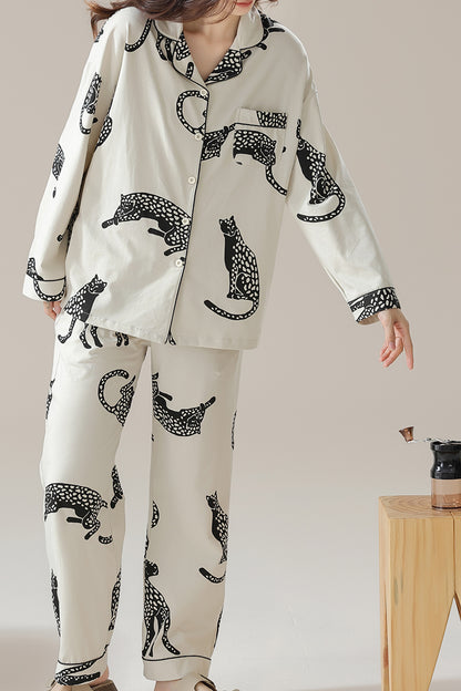 Spotted leopard cotton pajama set