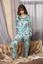 Begonia Printed  Silk 2Pcs Pajamas Set