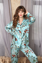 Begonia Printed  Silk 2Pcs Pajamas Set